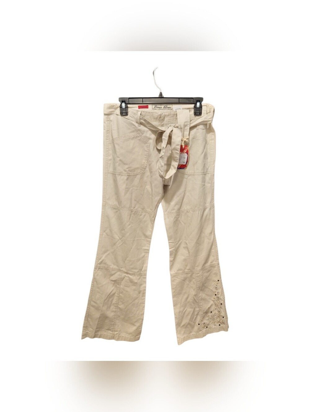 Paris Blues Khaki Mid Rise Utility Flare Pants Vintage 90s Y2k W 32 Floral Jewel